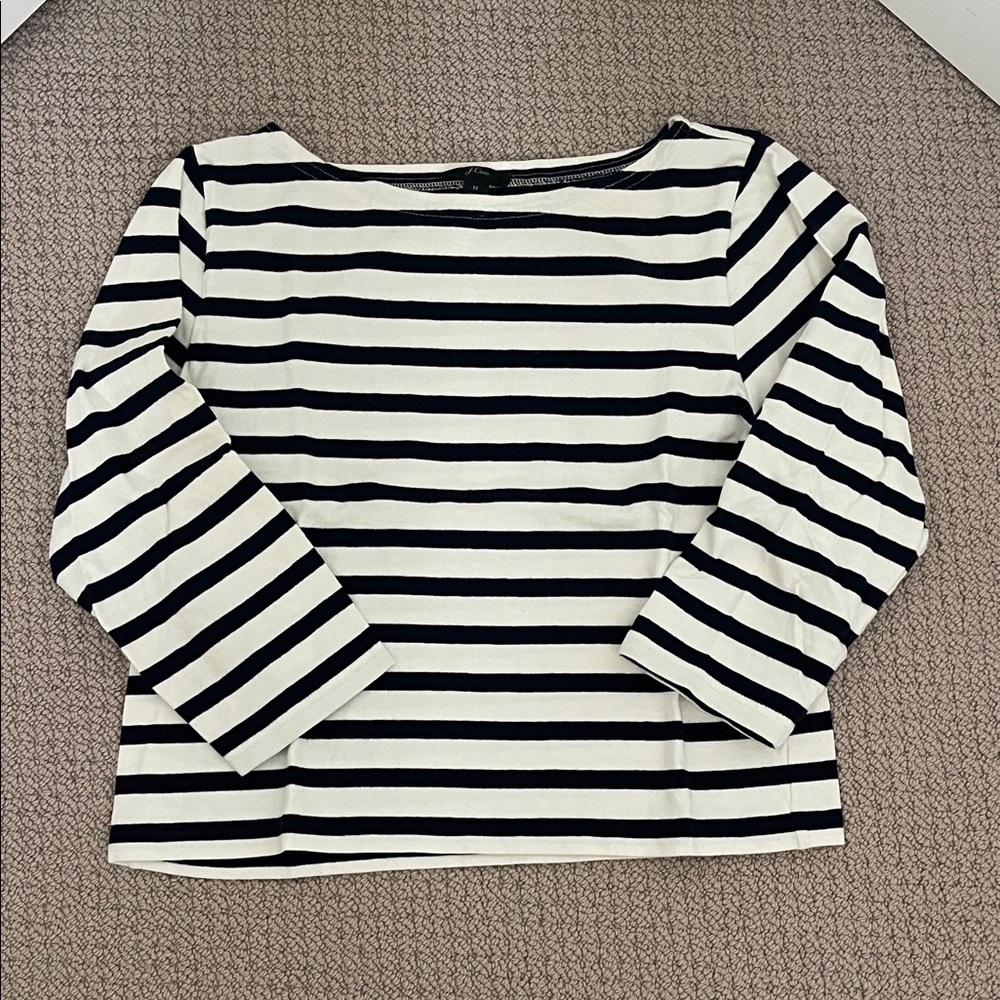 J. Crew Navy and White Striped 3/4 length Sleeve Top